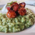 RISOTTO WITH BASIL PESTO, CHERRY TOMATO CONFIT AND BURRATA CHEESE